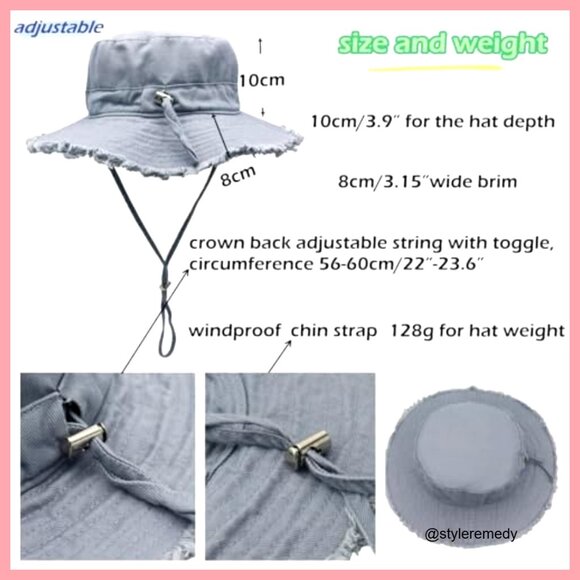 UPF50+ Cotton Wide Brim Sun Hat with Strap Packable Bucket Hat